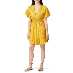 Saylor Adrianne Yellow Stripe Short Sleeve Smocked Mini Dress Women's Small Boho
